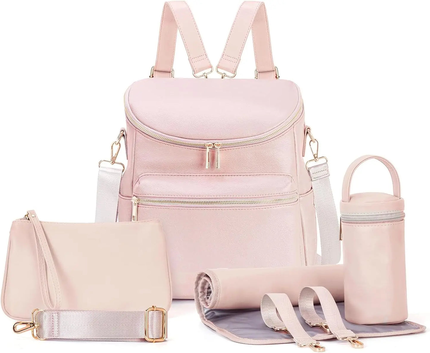 Fashion Leather Mommy Backpacks, Travel Baby Diaper Bags with in Bag Organizer and Changing Pad