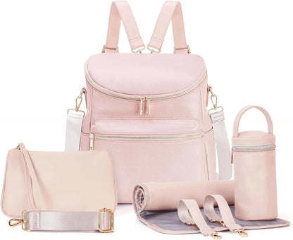 Fashion Leather Mommy Backpacks, Travel Baby Diaper Bags with in Bag Organizer and Changing Pad