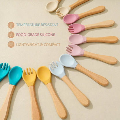 3-PCS Baby Silicone Feeding Set Toddler Bowl Spoon Fork