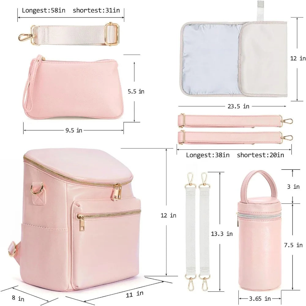 Fashion Leather Mommy Backpacks, Travel Baby Diaper Bags with in Bag Organizer and Changing Pad