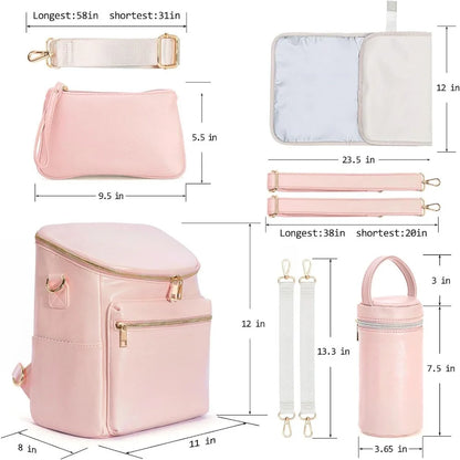 Fashion Leather Mommy Backpacks, Travel Baby Diaper Bags with in Bag Organizer and Changing Pad