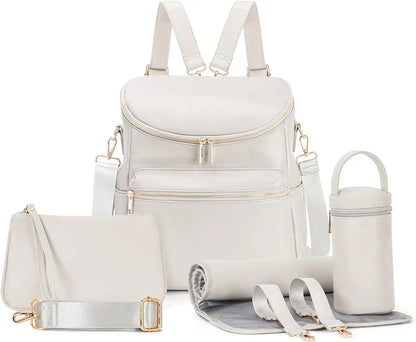 Fashion Leather Mommy Backpacks, Travel Baby Diaper Bags with in Bag Organizer and Changing Pad