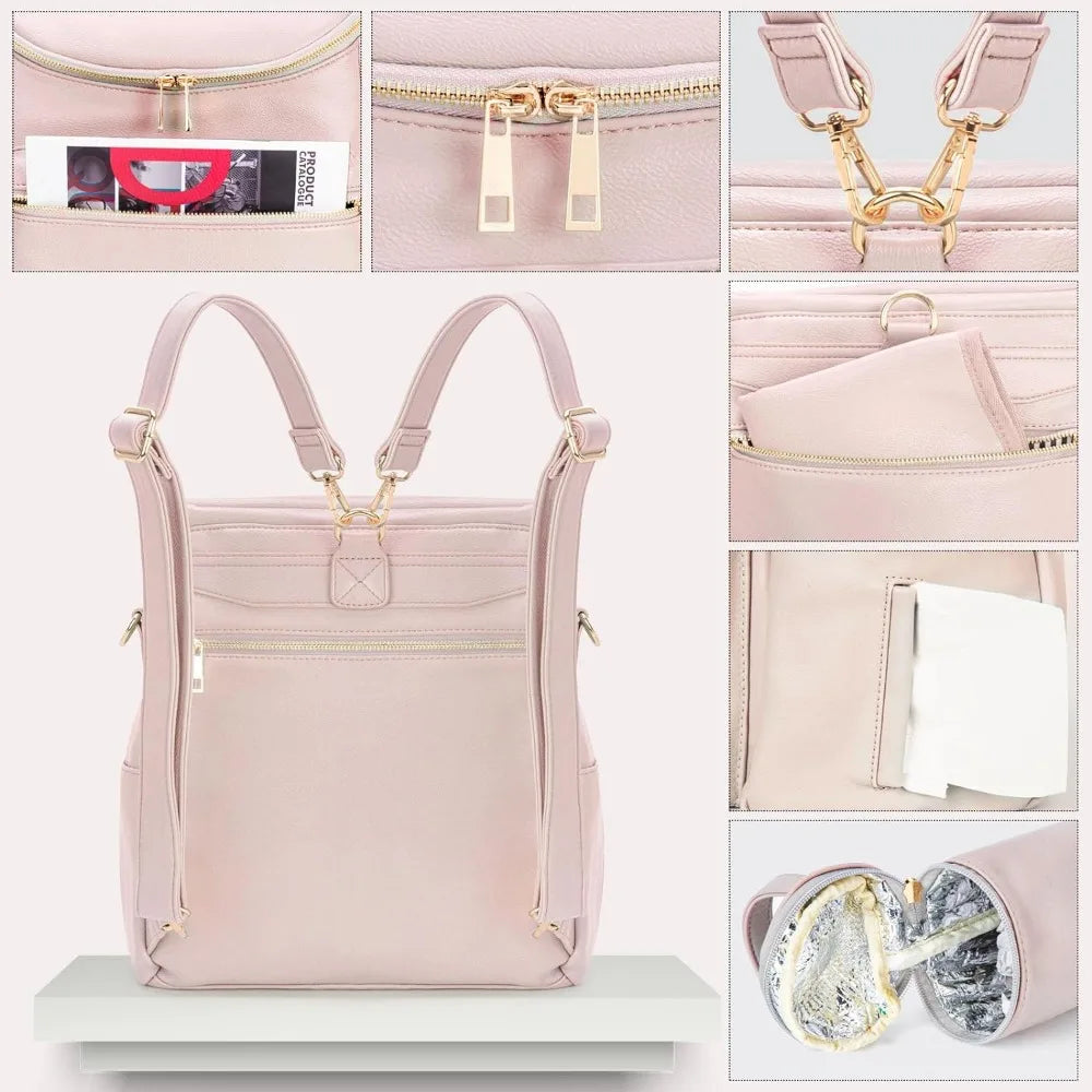Fashion Leather Mommy Backpacks, Travel Baby Diaper Bags with in Bag Organizer and Changing Pad