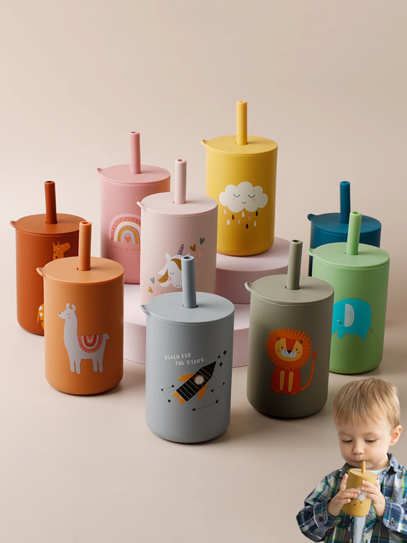 Baby Feeding Straw Cup Baby Cartoon Learning Feeding Cup