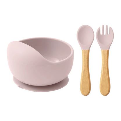 3-PCS Baby Silicone Feeding Set Toddler Bowl Spoon Fork