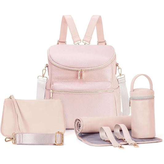 Fashion Leather Mommy Backpacks, Travel Baby Diaper Bags with in Bag Organizer and Changing Pad
