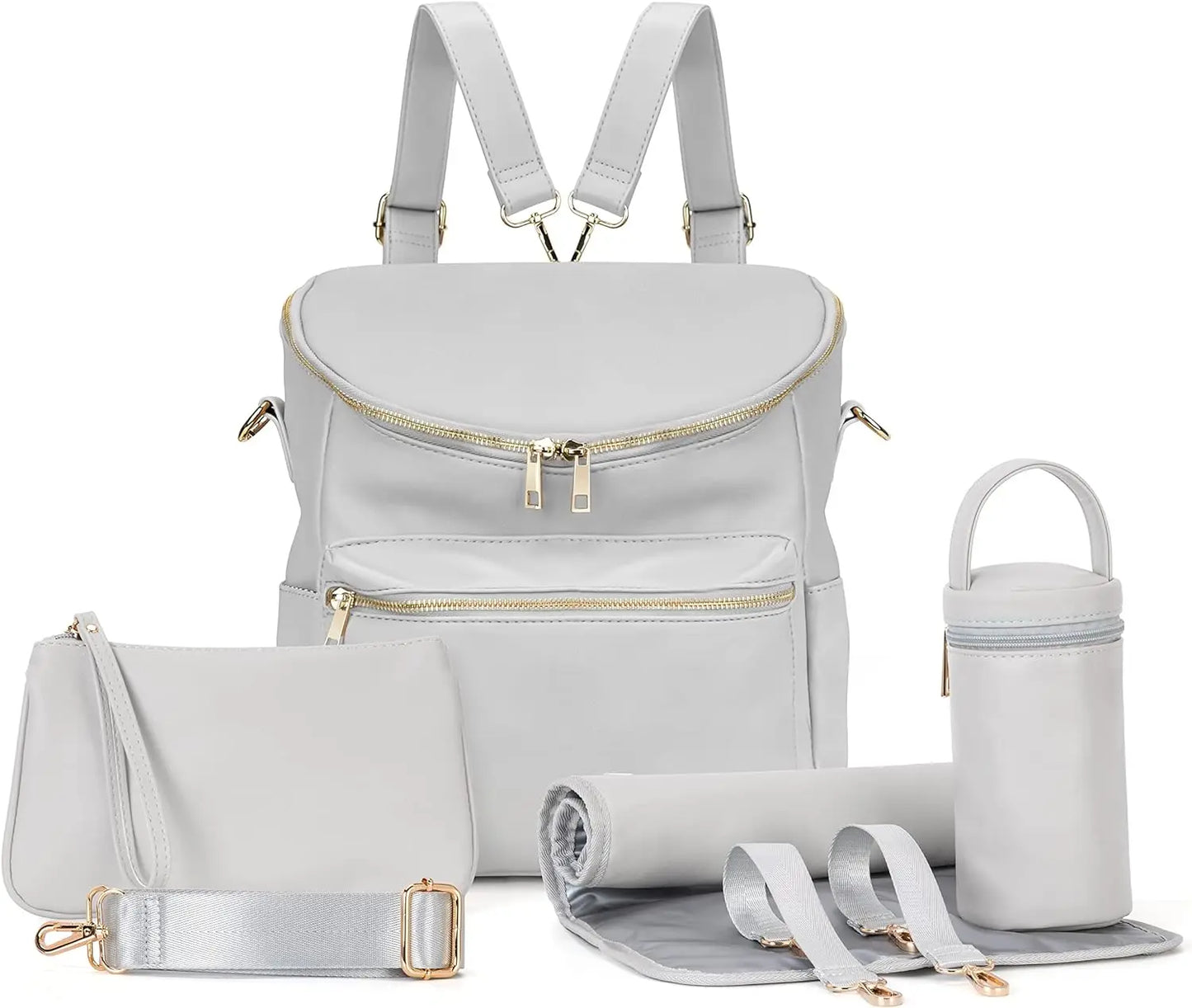 Fashion Leather Mommy Backpacks, Travel Baby Diaper Bags with in Bag Organizer and Changing Pad