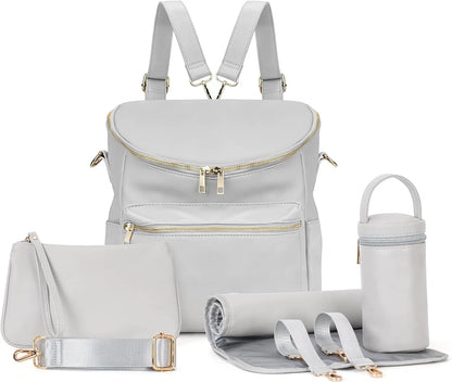 Fashion Leather Mommy Backpacks, Travel Baby Diaper Bags with in Bag Organizer and Changing Pad